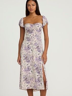Floral Sweetheart Off The Shoulder Ruched Front Midi Dress
